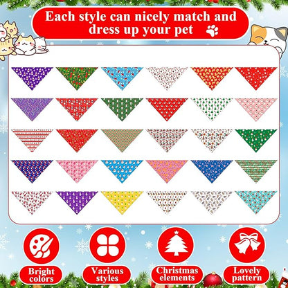Sanwuta 120 Pcs Christmas Dog Bandanas Bulk Xmas Bandanas for Dogs Triangle Kerchief Bibs Scarf Set for Pet Christmas Costume Photo Props Accessories Pet Shops Grooming, 30 Styles