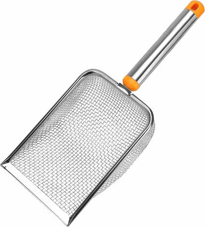 Cat Litter Scoop Stainless Steel Mesh Scooper with Long Handle, Deep Shovel Non-Stick Coated Metal for Box Kitten Pooper Lifter, Regular Scoop, Sifting Poop, Non-Slip Grip, Easy Clean, Hole: 2.8mm