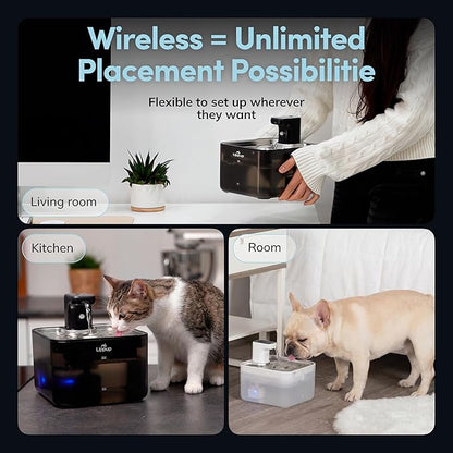 Cat Water Fountain Cordless, 88oz/2.6L Wireless Pet Water Fountains for Cats Indoor, Battery Operated Cat Drinking Fountain with Motion Sensor, Ultra Quiet Pump, BPA-Free, White