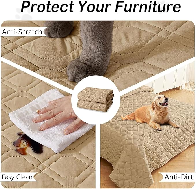 hyha Waterproof Dog Bed Blanket, Soft Pet Blankets, Waterproof Couch Cover for Dogs, Reversible Sofa Covers Washable for Furniture (40x70 Inch, Camel/Beige)