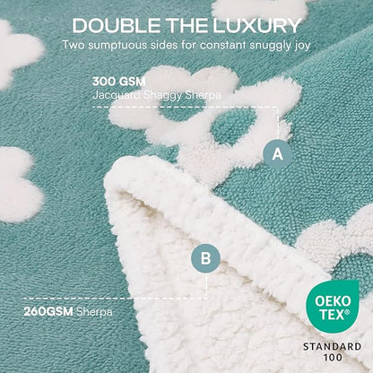 Luciphia Waterproof Pet Blanket for Medium Large Dogs Washable Fluffy Thick Jacquard Shag Fleece Warm Sherpa 3D Textured Flower Print for Cats Puppy Couch Protection (Blue,67x57 inches)