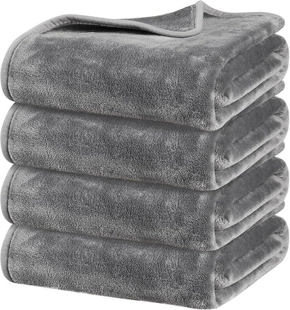 Onarway Dog Blanket Washable for Puppy: 4 Packs Dog Blankets 40”x28” - Fluffy Soft Small Throw for Cat Puppy Kitten Dogs - Fleece Pet Blankets for Bed Sofa Car and Indoor - Light Grey