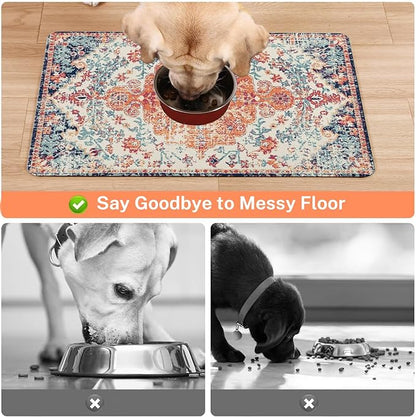 Absorbent Pet Dog Bowl Mat for Food and Water, Pet Cat Food Feeding Mat with Non Slip Rubber Backing, Dog Food Mats for Floors Waterproof, 24"x32"