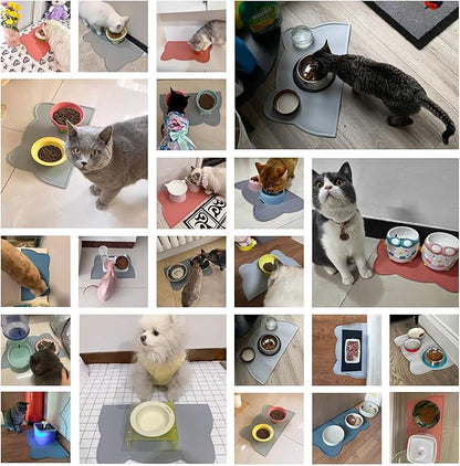 Cat Food Mat, Silicone Pet Feeding Mat for Floor Non-Slip Waterproof Dog Water Bowl Tray Cushion (17" x 10", Light Gray)