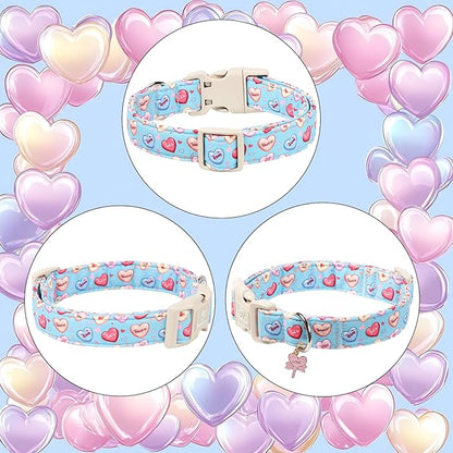 Valentines Dog Collar for Small Dogs - Valentine Candy Hearts Dog Collars, Love Boy Girl Dogs Collars, Lightweight Adjustable Cute Blue Puppy Collar with Quick-Release Buckle XS