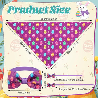 Sanwuta 50 Pcs Dog Bandanas and Collar Bow Ties Set 25 Bandanas Bulk 25 Charm Dog Collar Pet Triangle Pet Scarf Bowtie for Small Medium Large (Easter)