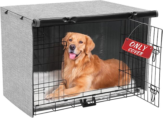 Dog Crate Cover - Double Door Waterproof Pet Kennel Cover, Durable 600D Polyester Protective Cage Cover for 42 Inch Dog Crate - Grey