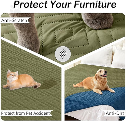 hyha Waterproof Dog Blanket, Soft Pet Bed Blankets, Waterproof Sofa Couch Cover for Dogs Washable, Reversible Pet Couch Covers for Sofa Furniture (30x90 Inch, Green/Navy Blue)
