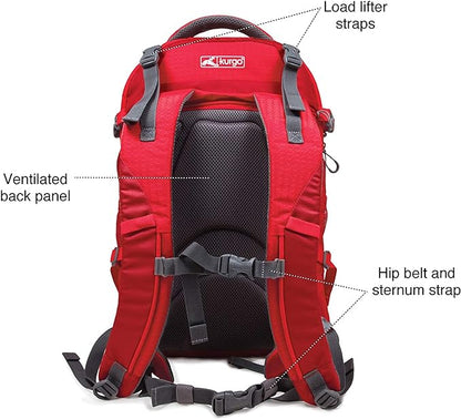 Kurgo G-Train Dog Carrier Backpack - Comfortable Travel Bag for Pets Up to 25 lbs - Waterproof Bottom - Multi-Compartment Pack - Dog Hiking Gear - Rugged Adventure Backpack - Red