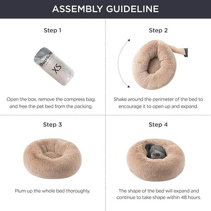 Bedsure Calming Dog Bed for Small Medium Dogs - Donut Washable Medium Pet Bed, 27 inches Anti-Slip Round Fluffy Plush Faux Fur Cat Bed, Ivory Beige