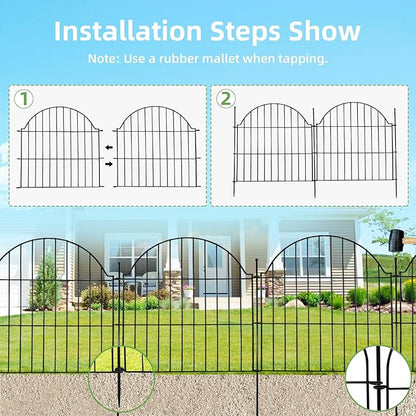 10 Panels No Dig Decorative Outdoor Garden Fence, 24in (H) x20ft (L) Animal Barrier Fencing for Dog, Arched Flower Bed Edging, Rustproof Metal Wire Panel Border with Temporary Ground Stakes