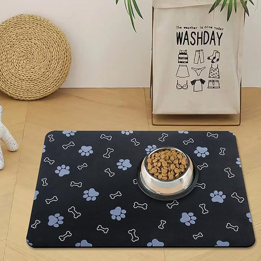 Pet Cat Dog Food Mat Non Slip Mat for Dog Water Bowl Mat Quick Dry Absorbent Cat Feeding Mat, 24 * 16.9 in, Black