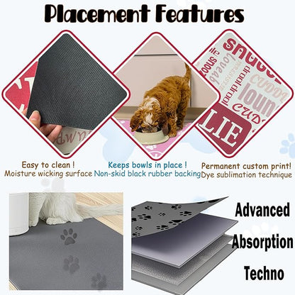 Personalized Dog Cat Food Mat Waterproof Non Slip Pet Bowl Name Mat Absorbent Quick Dry Custom Feeding Mat for Floors Dog Cat Grid