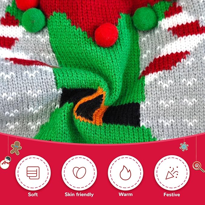 Dog Cat Ugly Christmas Sweater Boy Girl Xmas Pet Clothes Holiday Puppy Costume New Year Gifts for Small Medium Large Dogs Outfits (XXL, Grey Elf)
