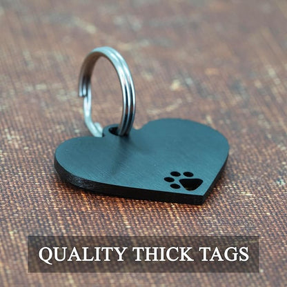 Ultra Joys Dog Tags Personalized for Pets - Hollow Paw Custom Pet ID Tag - Engraved Dog Tag for Small, Large Dogs - Large Heart in Black