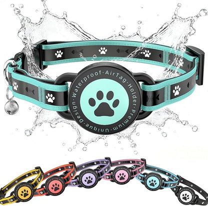Airtag Cat Collar Breakaway, Reflective Cat Collar with AirTag Holder and Bell, Compatible with Apple Air Tag, Comfortable Padding, Adjustable, Durable (Turquoise, S)