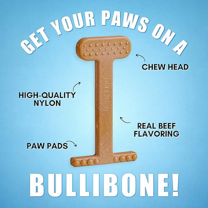 Bullibone Nylon Dog Chew Toy for Aggressive Chewers - Dental Hygiene Bone with Beef Flavor, Durable Tough Chew Toys for Extra Large Dogs, Indestructible Dog Bone - 2 Pack