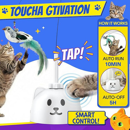 Interactive Cat Toys for Indoor Cats - Automatic Flying Bird Feather Toy, USB Rechargeable Electric Cat Teaser with Strong Sticky Base, Smart Motion Self-Play Toy for Bored Cats(Yellow)