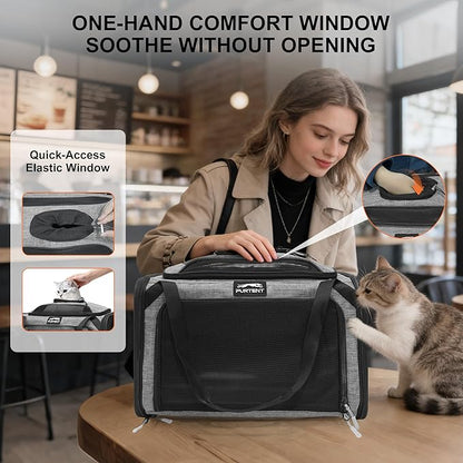 Top and Side Expandable Pet Carriers, 16x11x11 Airline Approved Soft-Sided Cat Carrier for Small Dogs and Cats, in-Cabin Travel Carrier with Anti-Scratch Mesh, Grey