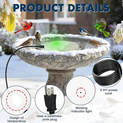 2 Pack Outdoors 100W Bird Bath Heater for Winter,Birdbath Deicer Pond De-icer Thermostatically Controlled Birdbaths Water Heater with 5.9 Ft Power Cord and Working Indicator Light