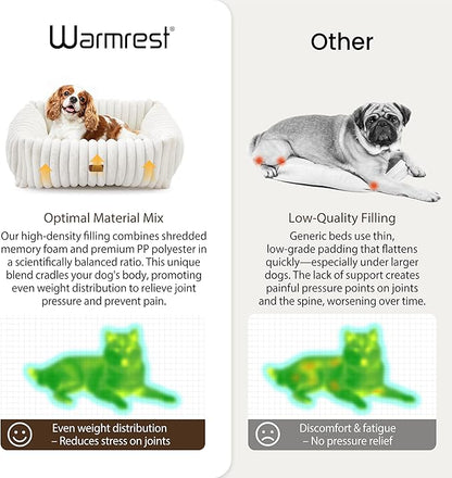Washable Dog Bed for Small Medium Dogs - Rectangle Orthopedic Corduroy Fleece Pet Bed with Removable Cover and Nonskid Bottom, Calming Puppy Bed Soft Pet Sofa, Cream(25x21x7inchs)