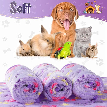 Tatuo 4 Pcs Dog Blanket for Pet Cat Blankets Indoor Puppy Teething Stuff Toys Paw Print Fleece Soft Blanket Sleep Mat for Guinea Pig Cage(Purple,Medium(30 x 20.5 Inch),Square)