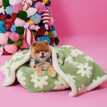 LE SURE Waterproof Puppy Blanket for Small Dogs - Washable Double Sided Dog Blankets with Warm Jacquard Shag and Soft Sherpa Fleece, Pet Cat Blanket for Couch Protection, 3D Textured Cloud, Green