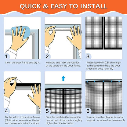 Fiberglass Magnetic Screen Door Fit Door Size 36 x 96 in- Heavy Duty Fiberglass Screen Door Mesh for Interior Door, Patio and Sliding Doors - Door Screen Magnetic Closure Let Fresh Air in