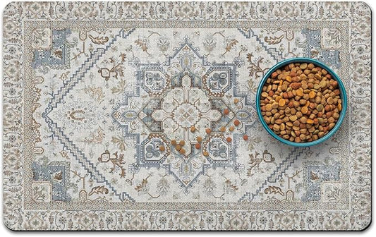 Dog Food Mats for Floors, Absorbent and Quick-Drying Pet Cat Food Mat,Anti-Fouling and Easy-to-Clean Pet Feeding Mat,Dog Bowl Mat for Messy Drinking Water Bowls.17 x27, Bohemia Style