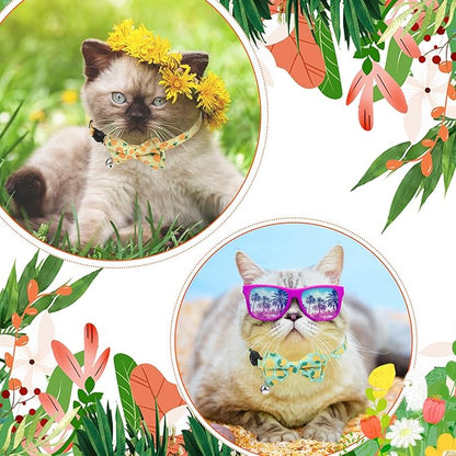 4 Pack Cat Collar with Bow Tie and Bell Breakaway Fruit Cat Collars Spring Summer Adjustable Safety Kitten Collar for Boy Girl Cats
