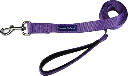 Downtown Pet Supply 4ft Heavy-Duty Dog Leash - Padded Comfort Handle & Stainless Steel Fastener - 0.75 in Wide - Purple