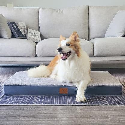 Sunheir Orthopedic Dog Bed for Large Dogs - Big Waterproof Dog Crate Bed with Removable Washable Cover, Egg Crate Foam Support, Anti-Slip Bottom, Deluxe Plush Pet Bed Mat (Grey)