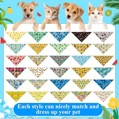 Sanwuta 120 Pcs Bandanas for Dogs Bulk Summer Triangle Dog Bandana Washable Pet Scarves Adjustable Bibs for Small and Medium Pets, 30 Styles(Fruit)