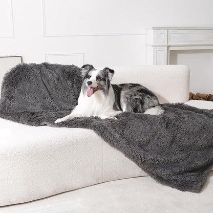 gogobunny Waterproof Dog Blanket for Couch & Furniture Protection - Super Soft Reversible Throw for Large Dogs & Cats, Calming Washable Fur & Sherpa Pet Blanket(33x77 Inch, Grey)