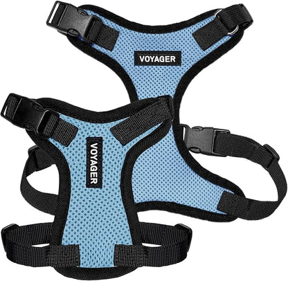 Voyager Step-in Pet Harness - All Weather Mesh, Adjustable Step in Harness for Cats and Dogs by Best Pet Supplies - Baby Blue/Black Trim, L