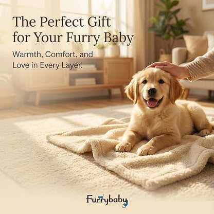 furrybaby Dog Blanket Soft Dog Blankets for Large Dogs Puppy Essentials Washable Sherpa Fleece Cat Blanket 40x47 Inches for Bed Furniture Couch Sofa (Large, Beige)