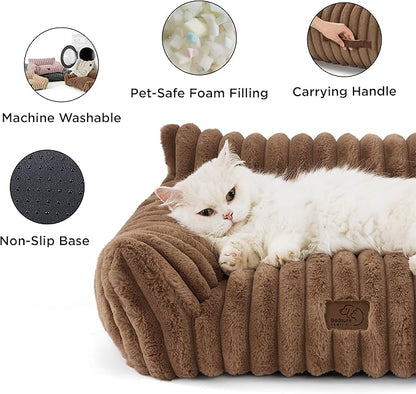 Bedsure ComfyFleece™ Cute Cat Couch for Pets - As Seen on TV on Good Day New York, Small Medium Dog Bed, Supportive Couch Bed for Small Dogs, 30 Inch, Camel Brown