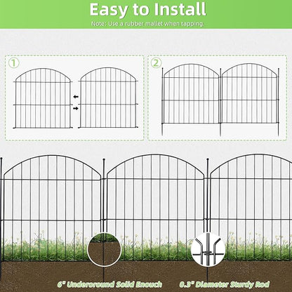 Decorative Garden Fence 24in (H) x20ft (L), 10 Pack No Dig Fence Animal Barrier for Dog, Arched Flower Bed Edging, Wire Border Panel Fencing for Yard Patio Outdoor Decor