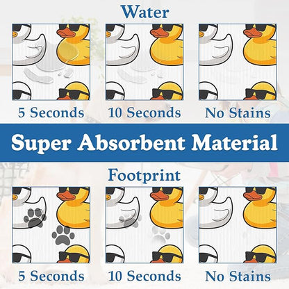 Cute Ducks Glasses Pet Feeding Mat for Floors–Christmas Stocking Absorbent Quick Dry Dog Cat Bowl Mat for Food and Water, Non Slip Waterproof Base, Mess-Free Feeding Accessories 16"x24"