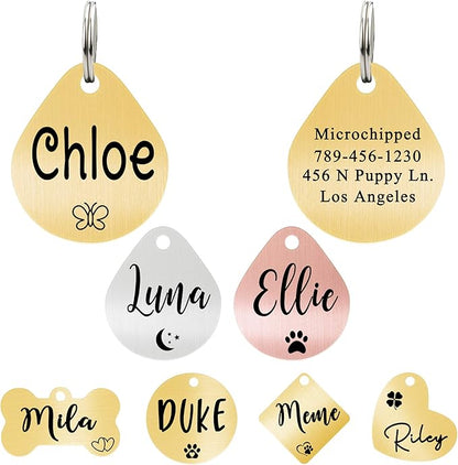 Ultra Joys Dog ID Tag, Custom Dog Tag Personalized Cat Tag, Pet ID Tag, Brushed Stainless Steel Teardrop Dog Tag Gold Small