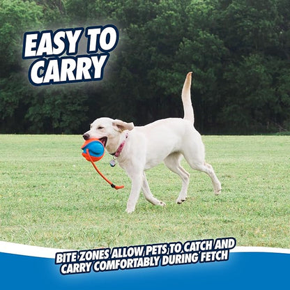 Chuckit! Rope Fetch Dog Toy - Ball on Rope Fetch and Tug-of-War Toy for Dogs - Durable EVA Rubber Construction - 5.5-inch Diameter - 18-inch Rope - Orange and Blue