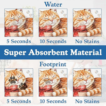 Cat Dog Cat Food Mat–Christmas Stocking Absorbent Waterproof Placemat for Food and Water Bowls, Non Slip Rubber Backing, Feeding Mat for Clean Floors 16"x24"