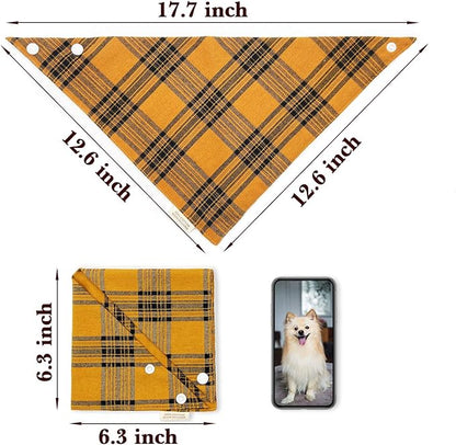 5PCS Dog Bandanas with Button - Thick Triangle Bibs Dual Layer Soft Cotton Scarves for Small Medium Boy Girl Puppy Cat Pet Baby Square Plaid Printing Washable Kerchief Halloween Costumes Outfits