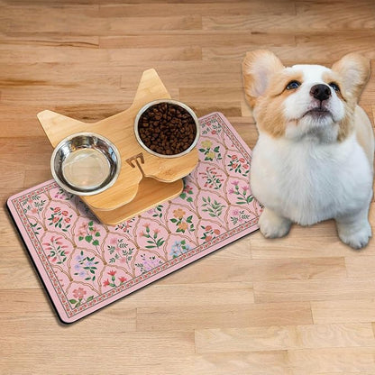 Absorbent Pet Dog Bowl Mat for Food and Water, Pet Cat Food Feeding Mat with Non Slip Rubber Backing, Dog Food Mats for Floors Waterproof, 16"x24"