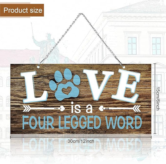 Dog Wall Decor Room Love Is a Four Legged Word Pet Paw Sign Dog Vintage Metal Hanging Decorative Signs Plaque Wall Decorative for Christmas Pet Lover Gifts Thanksgiving(12 x 6 Inch)