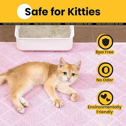 Cat Litter Mat Litter Trapping Mat, 24" x 17" Premium Durable PVC Grid Mesh with Scatter Control, Non-slip, Less Waste Cat Litter Box Mat, Pink