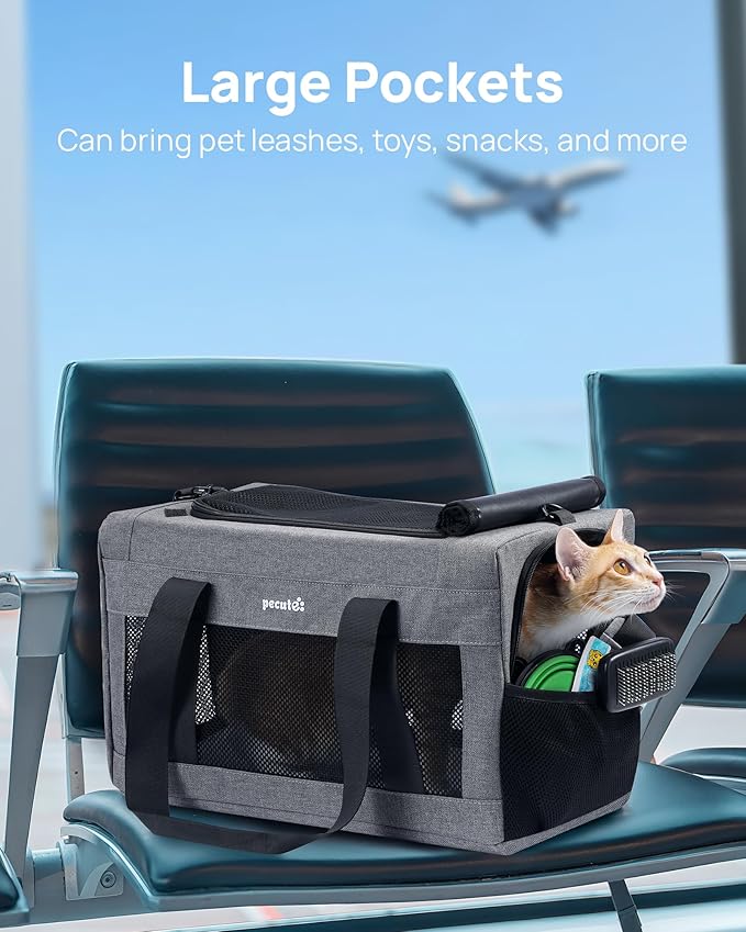 Airline Approved Cat Carrier, Pet Carrier Soft-Sided, Portable Dog Carrier with Stable Structure, TSA Approved Pet Carrier for Pets Less Than 12lbs, Cat Carrier Bag Suitable for Travel, Gray