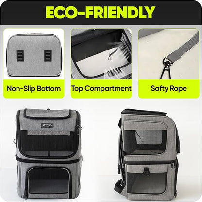 Cat Backpack Carrier for 2 Cats, Kittens or Small Dogs, Foldable & Breathable Pet Travel Bag, Cat Carrier Soft Sided & Lightweight, Holds up to 10kg, Ideal for Hiking, Camping & Picnic