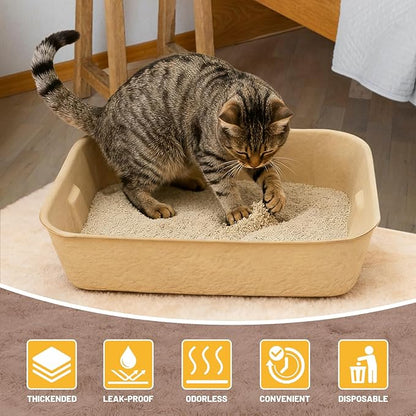 6 Pack Disposable Cat Litter Boxes, Durable Leak-Proof Cardboard Kitty Litter Trays for Temporary Use, Litter Box Liners & Travel, Ideal for Picky Cats