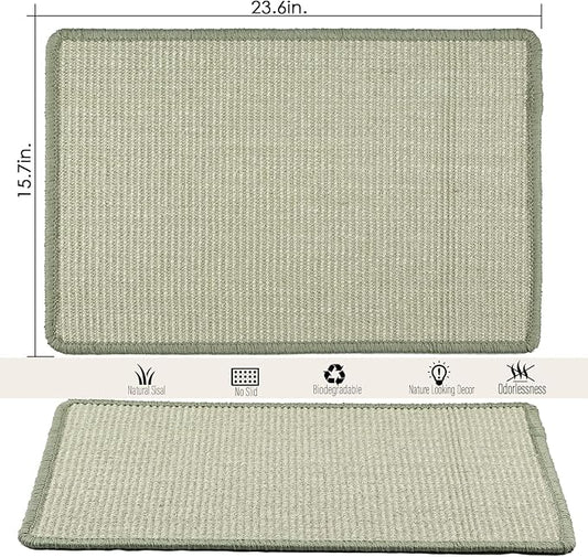 Cat Scratcher Mat,23.6x15.7inch Sisal Cat Scratchers for Indoor Cats with Velcro,Stick on Floor Wall Cat Scratch Pad,Horizontal Cat Scratch Rug Protect Furniture and Sofas (Light Gray)